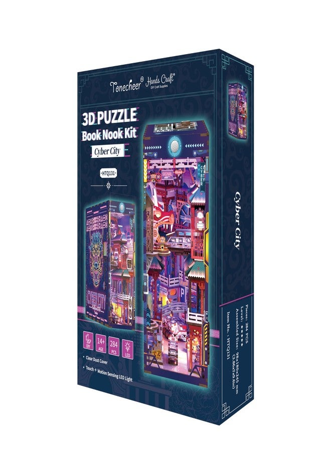 Hands Craft DIY Book Nook Kit - Cyber City Miniature Puzzle - Neon-Lit Cyberpunk Decor with Oriental Elements, Precision-Cut Wooden Pieces & LED Lights, Creative Craft Kit & Gift - Image 2